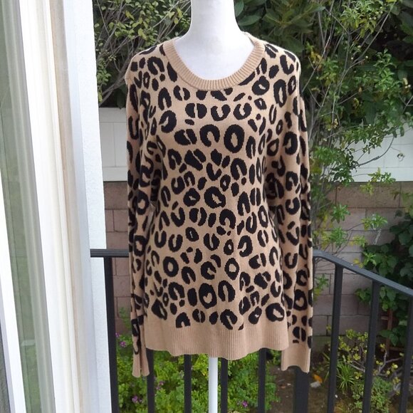 Merona Sweater Women's Animal Print Leopard Crewneck - Picture 7 of 8